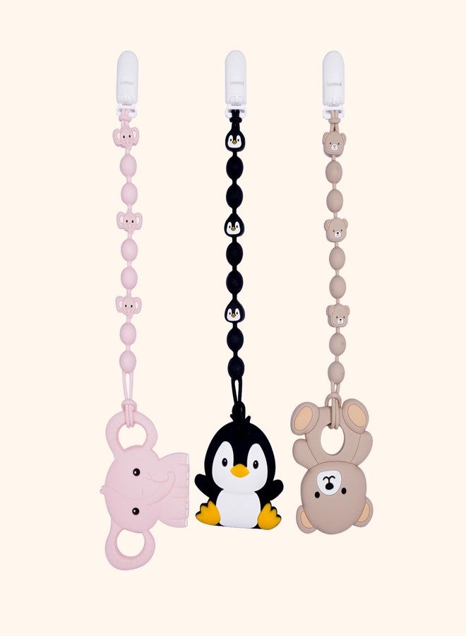 AmazingM Cute Animal Baby Food Grade Silicone Teether Toy with One Piece Design Pacifier Clip Holder,Teething Pain Relief Toys Gift Set for 3 Months+ Boys and Girls,Freezer Safe,BPA Free (Penguin) - Image 4